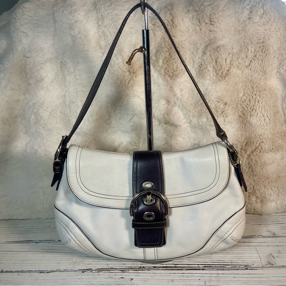 Coach Handbags - SOLD Coach Vtg Y2K Soho Flap Buckle Chalk White Chocolate Brown Leather Hobo